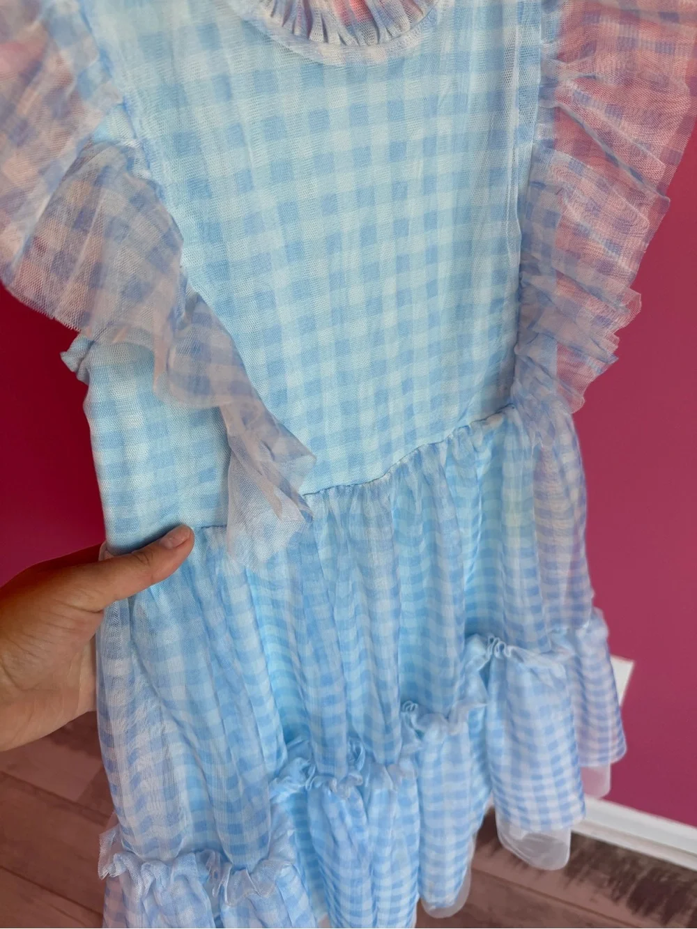 Blue Gingham Ruffle Kids Dress it can fit size 8 and 7 too